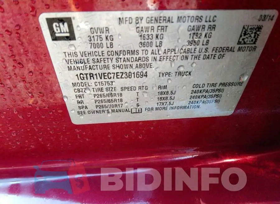 1GTR1VEC7EZ301694 Photo# 9