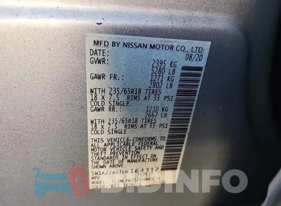 5N1AZ2AS1LN164317 Photo# 8