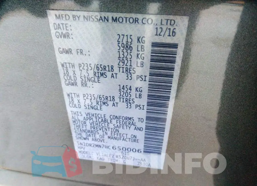 5N1DR2MN7HC650006 Photo# 9