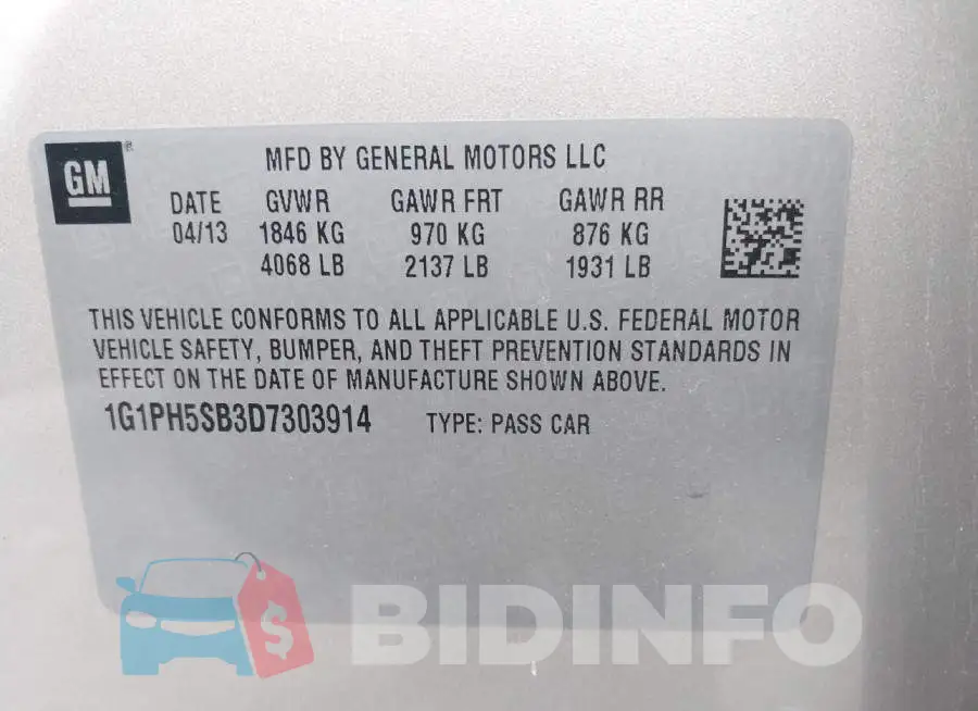 1G1PH5SB3D7303914 Photo# 9