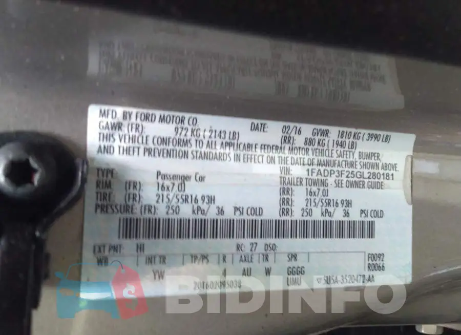 1FADP3F25GL280181 Photo# 9