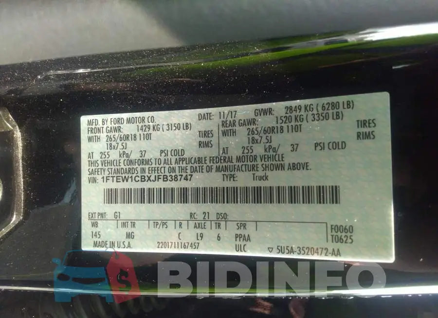 1FTEW1CBXJFB38747 Photo# 9