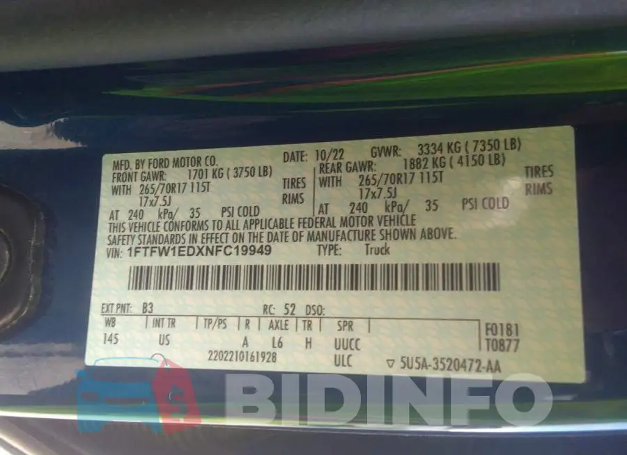 1FTFW1EDXNFC19949 Photo# 9