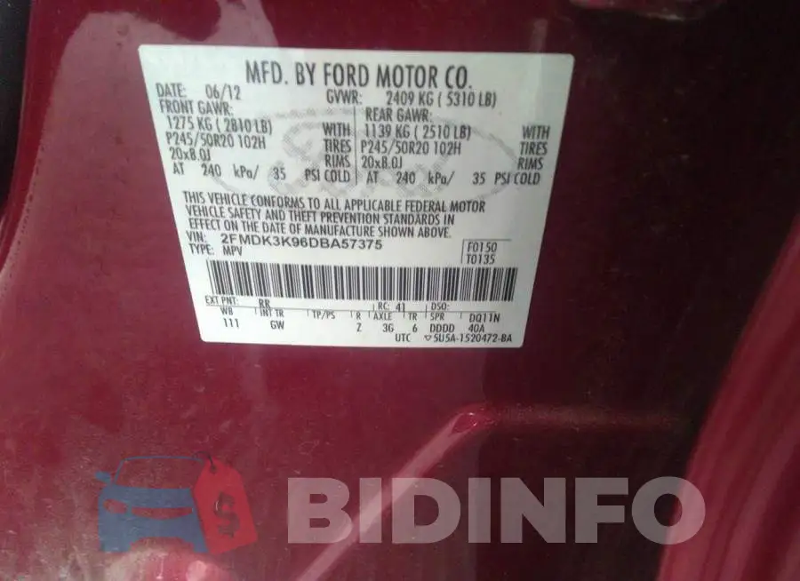 2FMDK3K96DBA57375 Photo# 9
