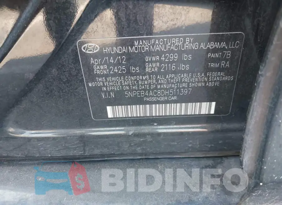 5NPEB4AC8DH511397 Photo# 9