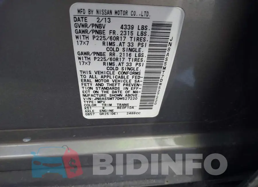 JN8AS5MT7DW527220 Photo# 9
