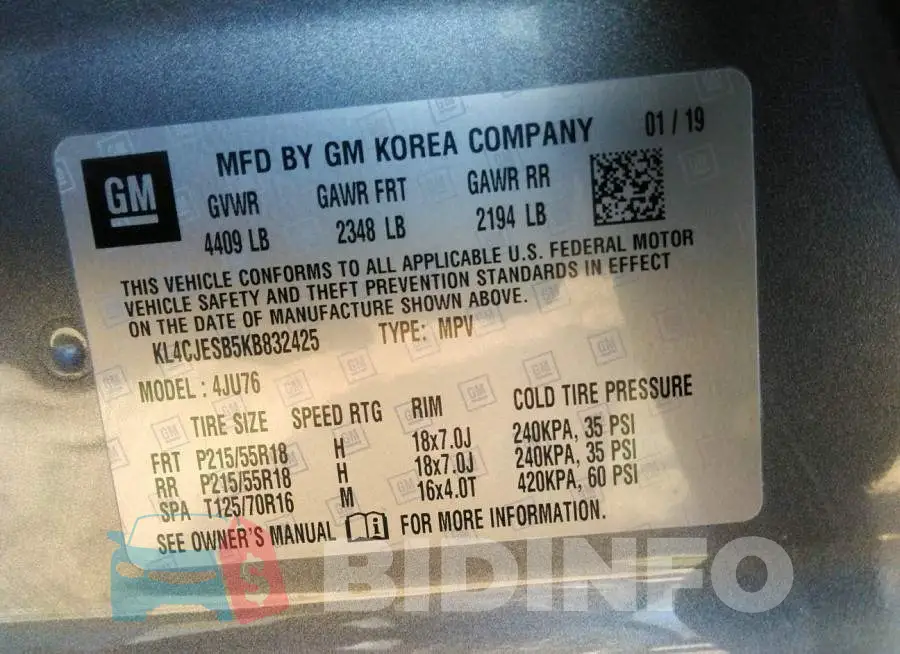 KL4CJESB5KB832425 Photo# 9