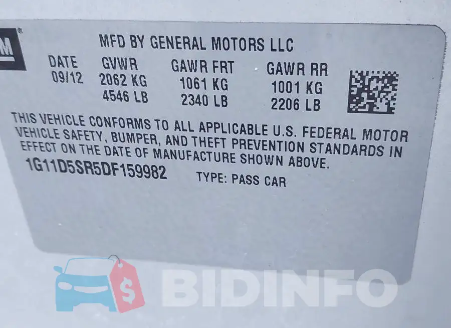 1G11D5SR5DF159982 Photo# 9