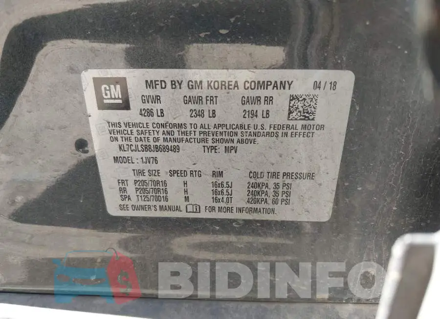 KL7CJLSB8JB689489 Photo# 9