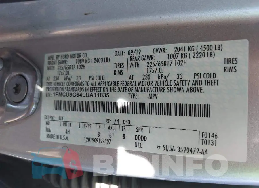 1FMCU9G64LUA11835 Photo# 9