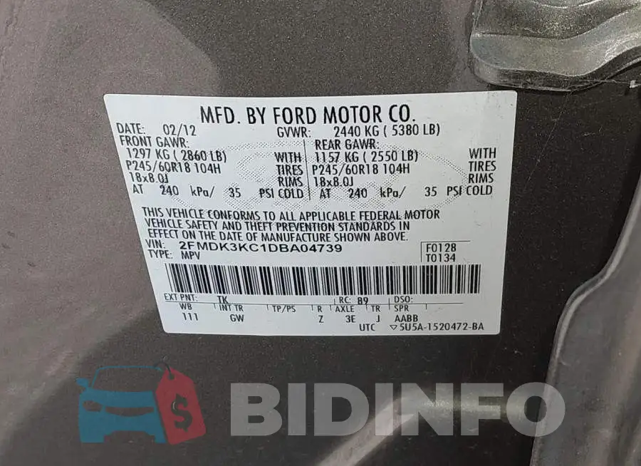 2FMDK3KC1DBA04739 Photo# 9
