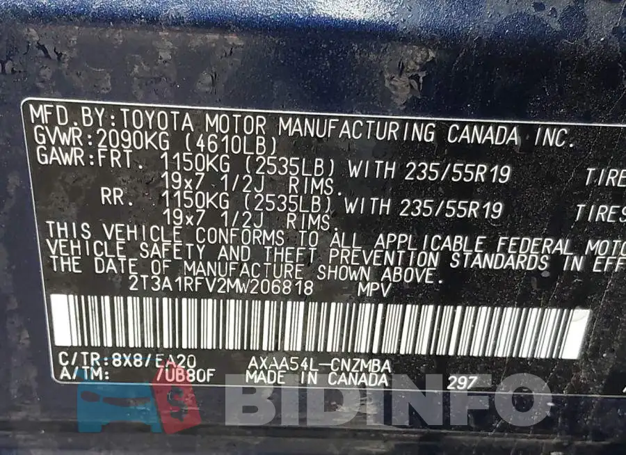 2T3A1RFV2MW206818 Photo# 9