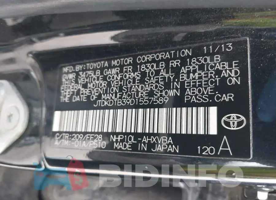 JTDKDTB39D1557589 Photo# 9