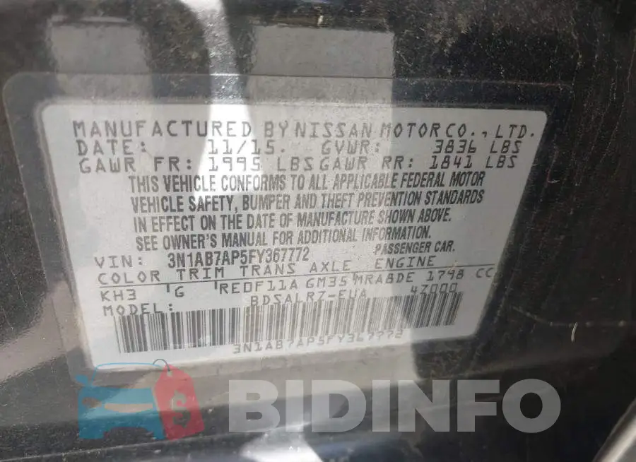 3N1AB7AP5FY367772 Photo# 9