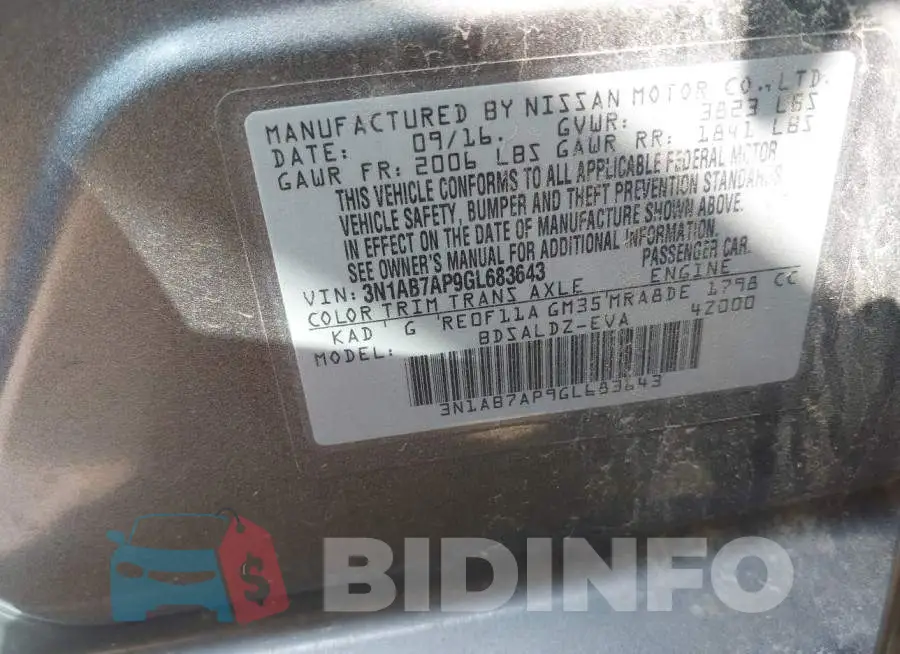 3N1AB7AP9GL683643 Photo# 9