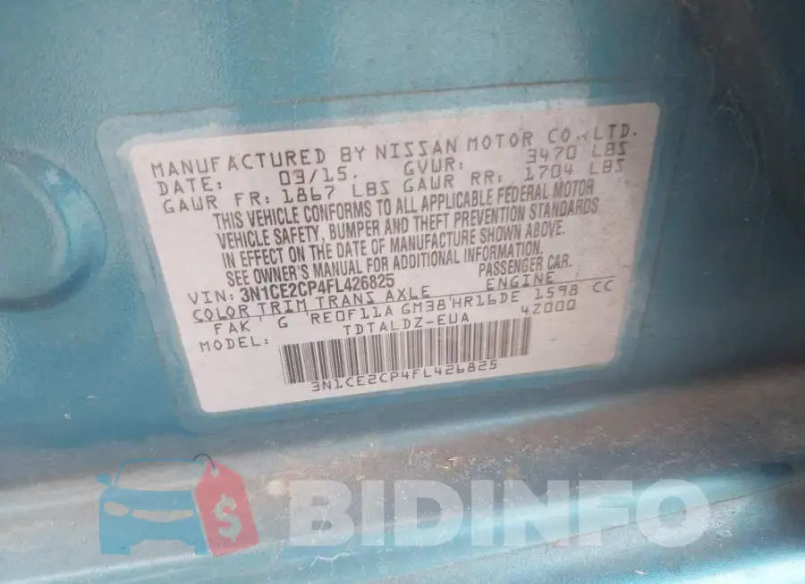 3N1CE2CP4FL426825 Photo# 9