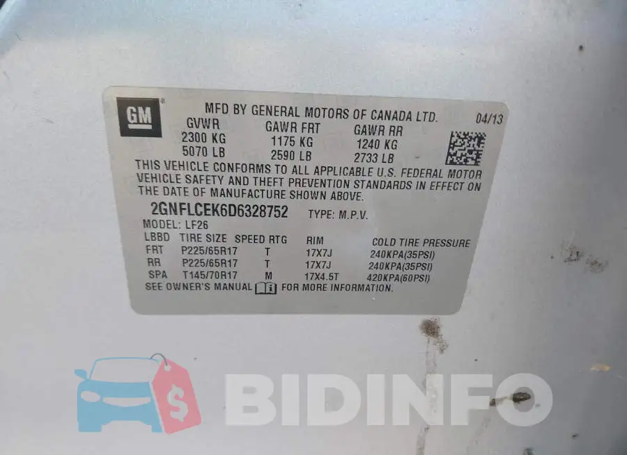 2GNFLCEK6D6328752 Photo# 9