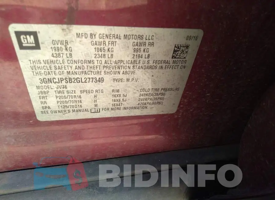 3GNCJPSB2GL277349 Photo# 9