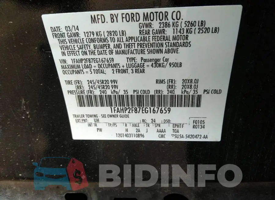 1FAHP2F87EG167659 Photo# 9
