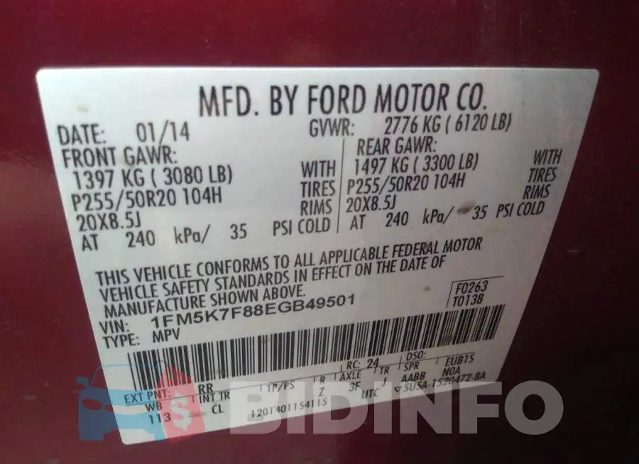 1FM5K7F88EGB49501 Photo# 9