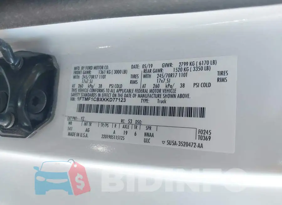 1FTMF1CBXKKD77123 Photo# 9