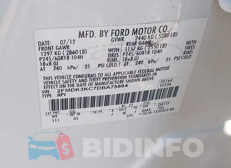 2FMDK3KC7DBA75864 Photo# 9