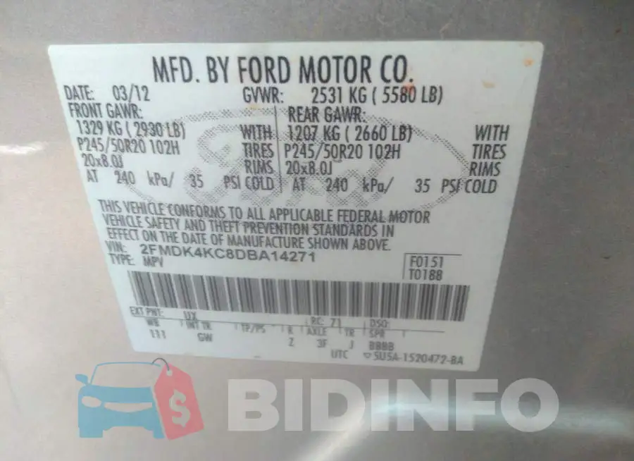 2FMDK4KC8DBA14271 Photo# 9