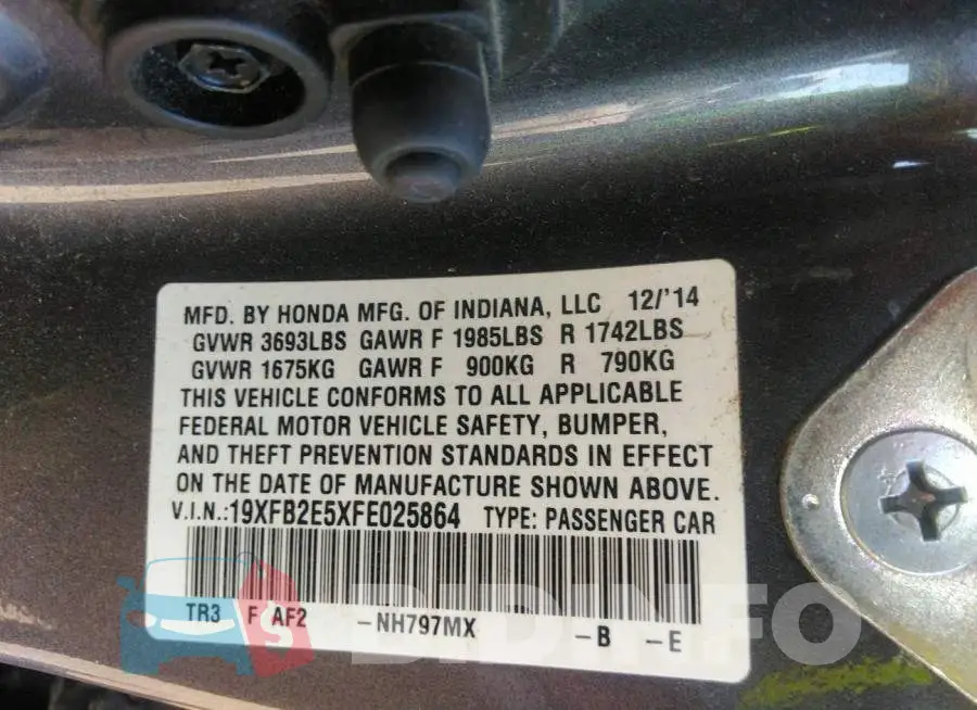 19XFB2E5XFE025864 Photo# 9