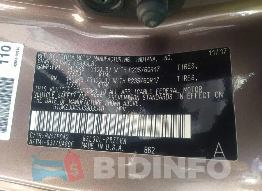 5TDKZ3DC5JS903540 Photo# 9