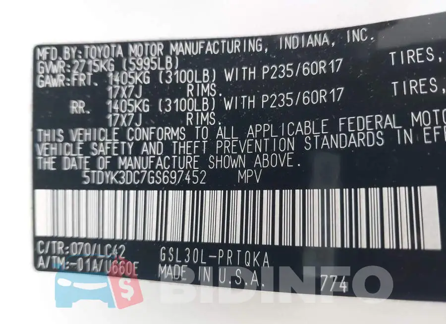 5TDYK3DC7GS697452 Photo# 9