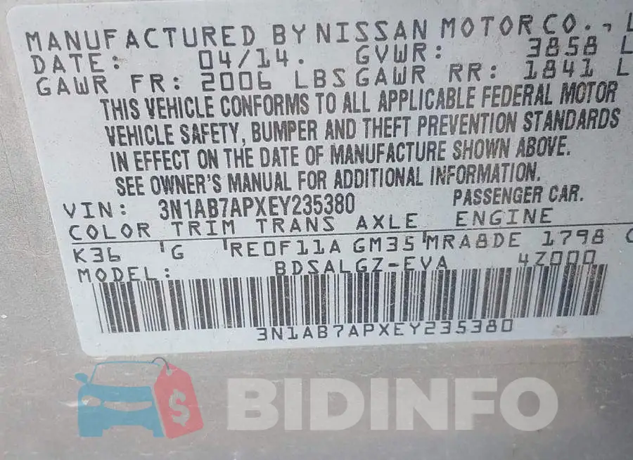 3N1AB7APXEY235380 Photo# 9