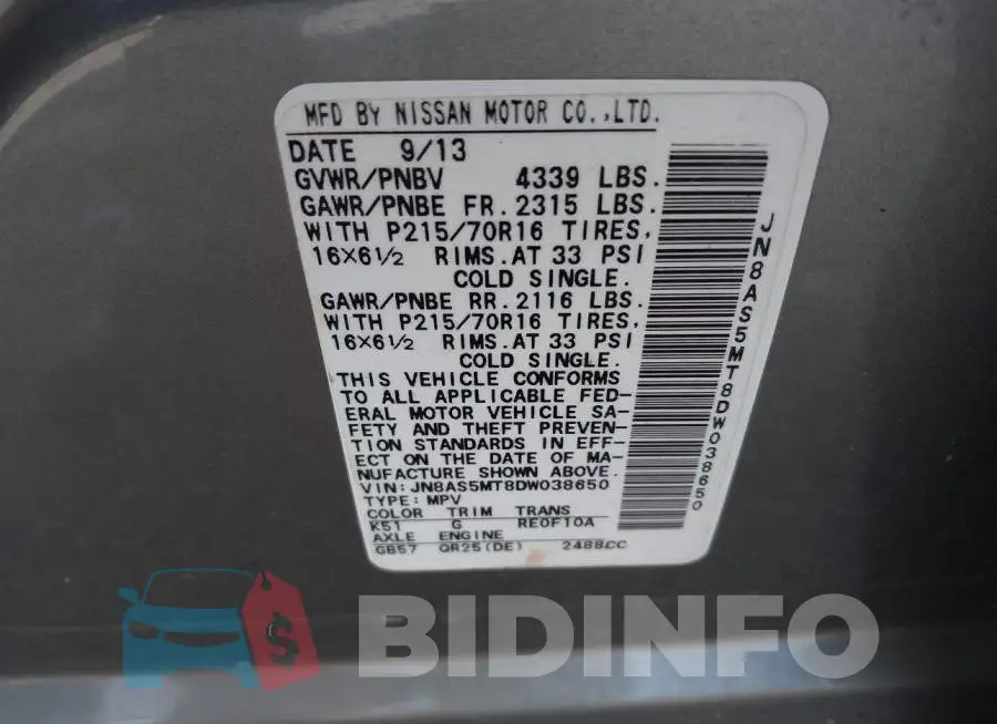JN8AS5MT8DW038650 Photo# 9