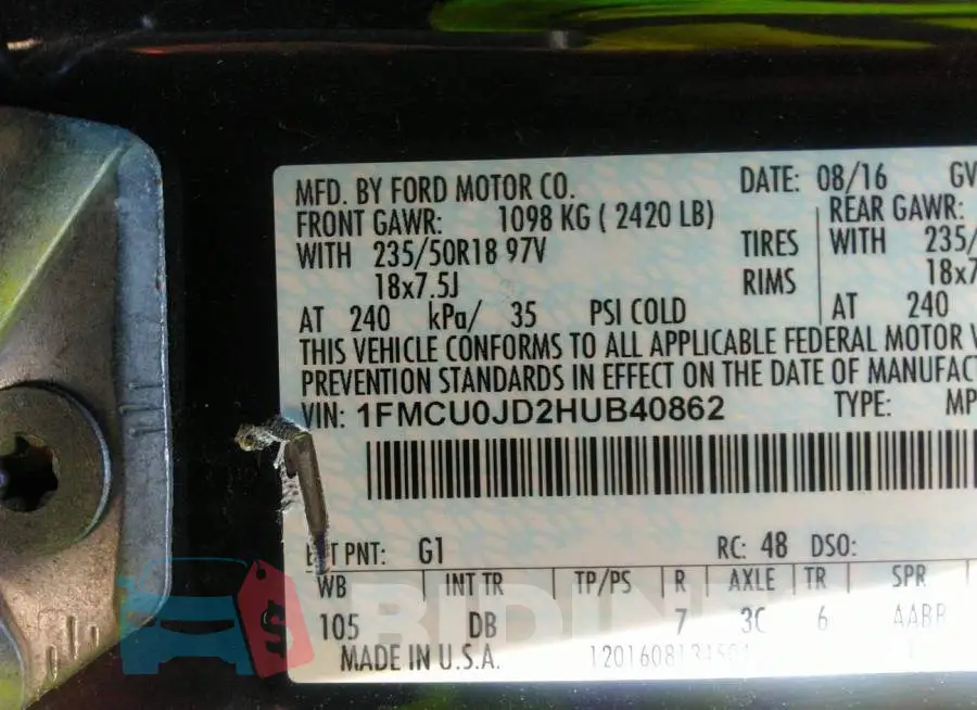 1FMCU0JD2HUB40862 Photo# 9