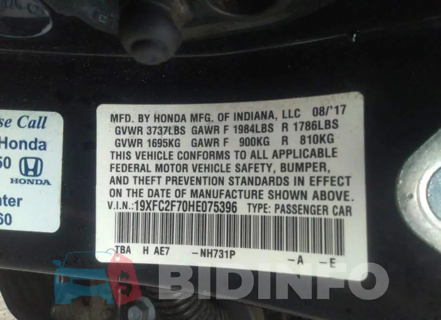 19XFC2F70HE075396 Photo# 9