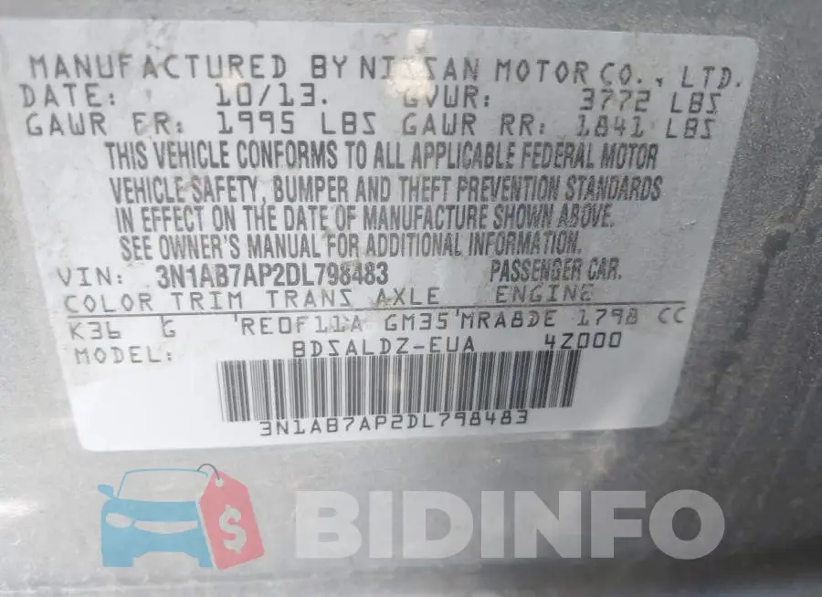 3N1AB7AP2DL798483 Photo# 9