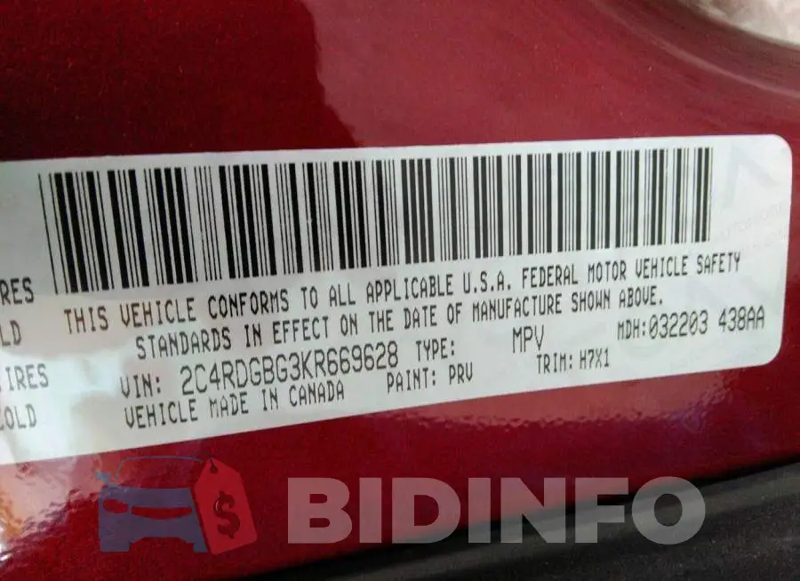 2C4RDGBG3KR669628 Photo# 9