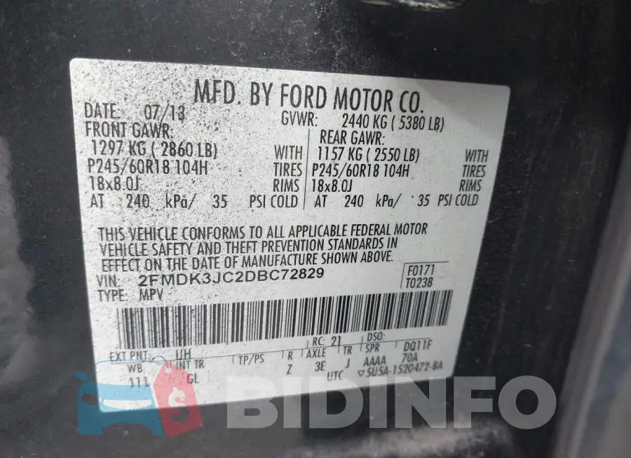 2FMDK3JC2DBC72829 Photo# 9