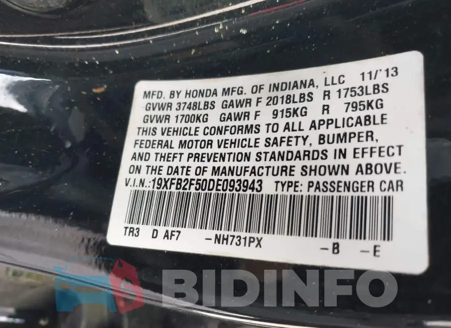 19XFB2F50DE093943 Photo# 9
