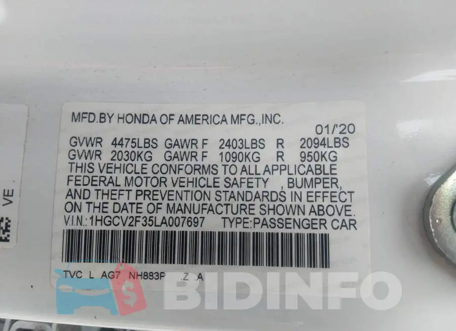 1HGCV2F35LA007697 Photo# 9