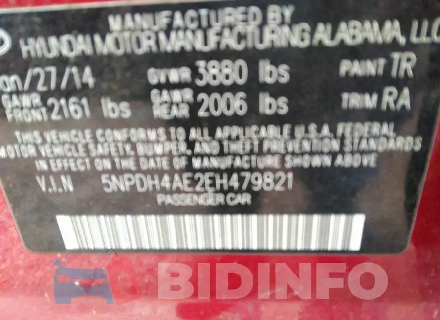 5NPDH4AE2EH479821 Photo# 9