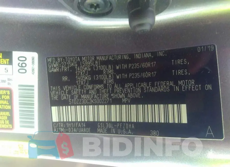 5TDZZ3DC2KS002271 Photo# 9