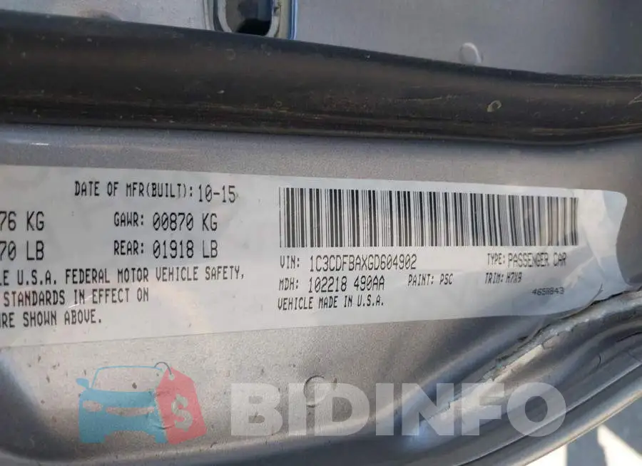 1C3CDFBAXGD604902 Photo# 9