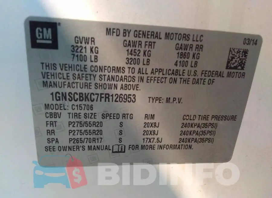 1GNSCBKC7FR126953 Photo# 9