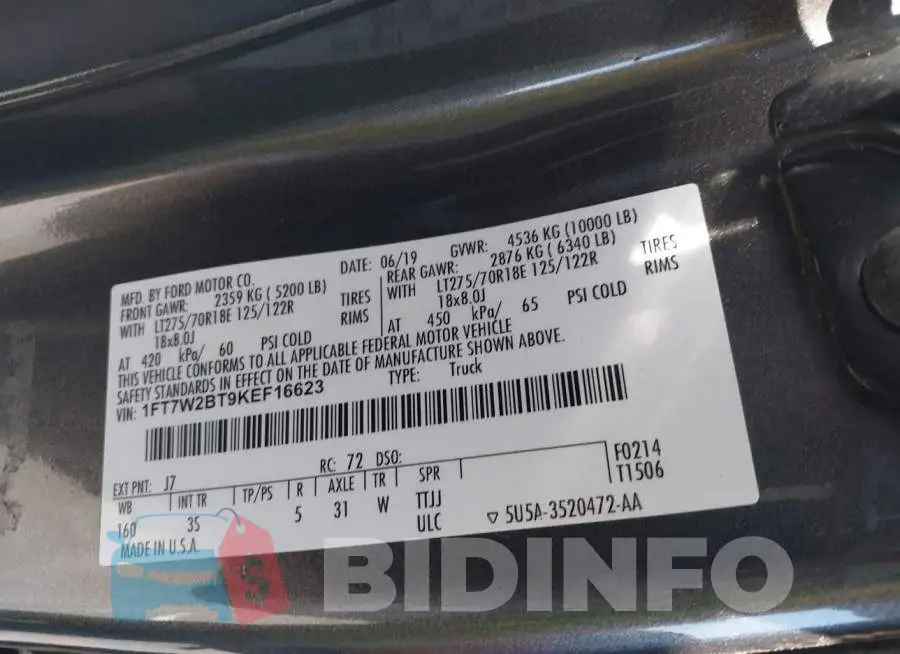 1FT7W2BT9KEF16623 Photo# 9