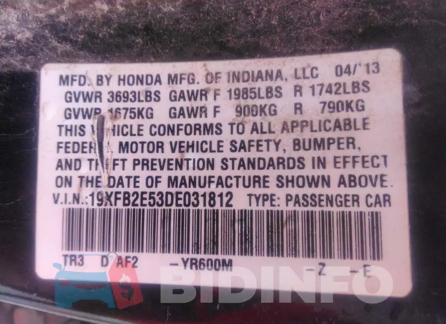 19XFB2E53DE031812 Photo# 9