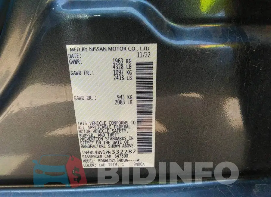1N4BL4BV1PN332287 Photo# 9