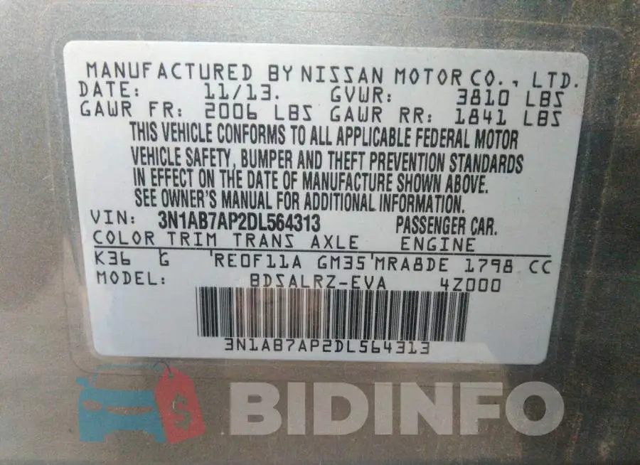 3N1AB7AP2DL564313 Photo# 9