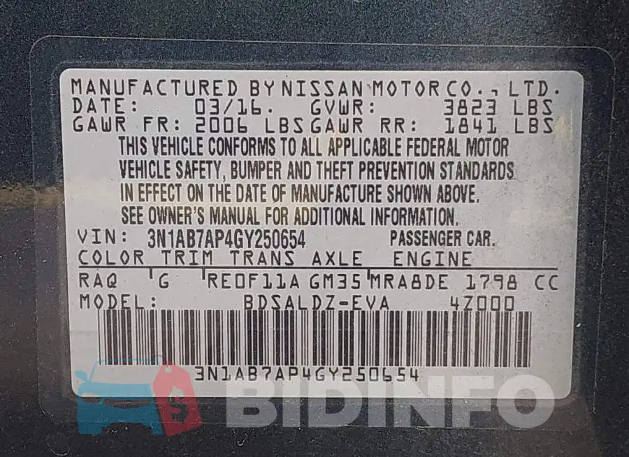 3N1AB7AP4GY250654 Photo# 9
