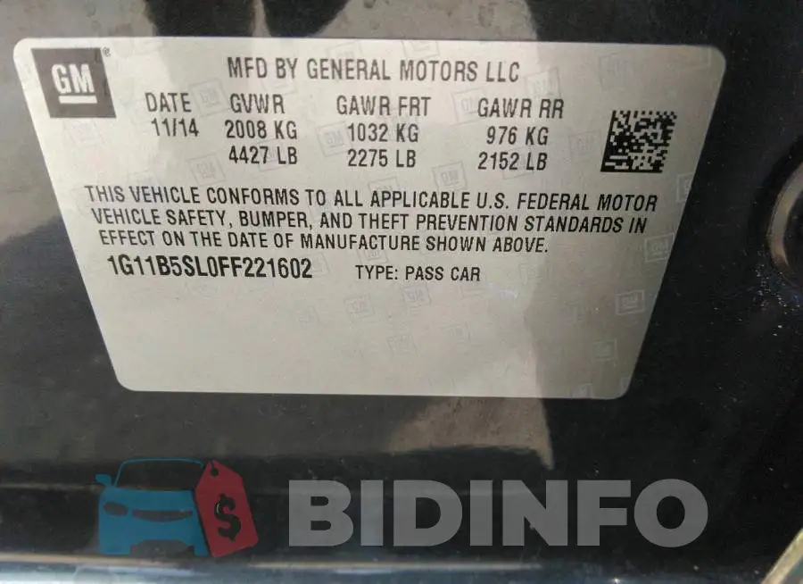 1G11B5SL0FF221602 Photo# 9