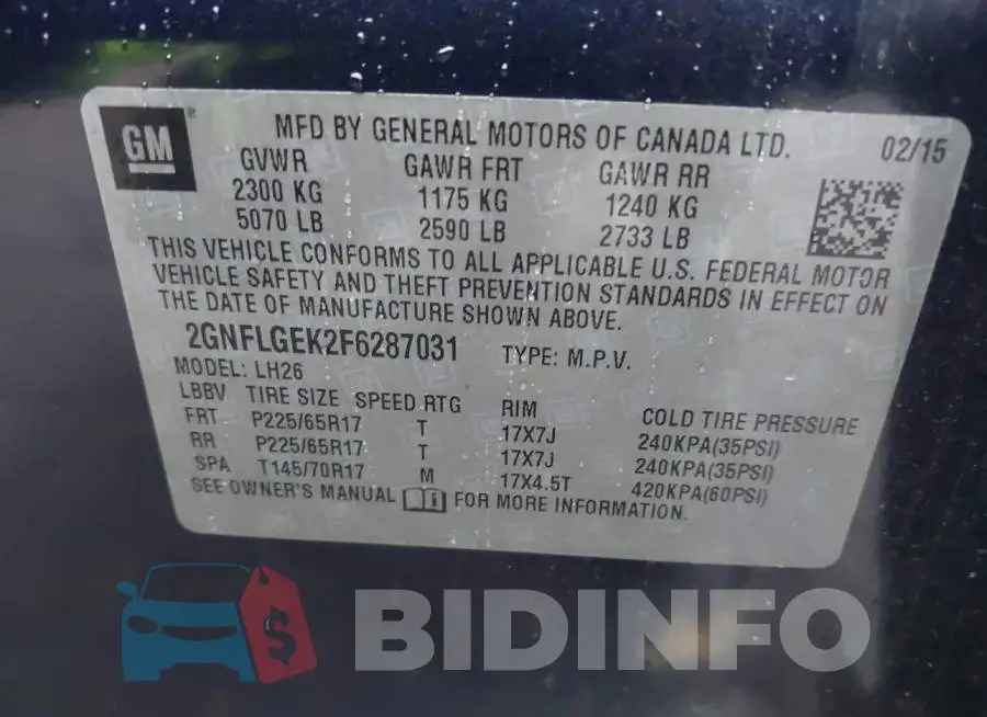 2GNFLGEK2F6287031 Photo# 9